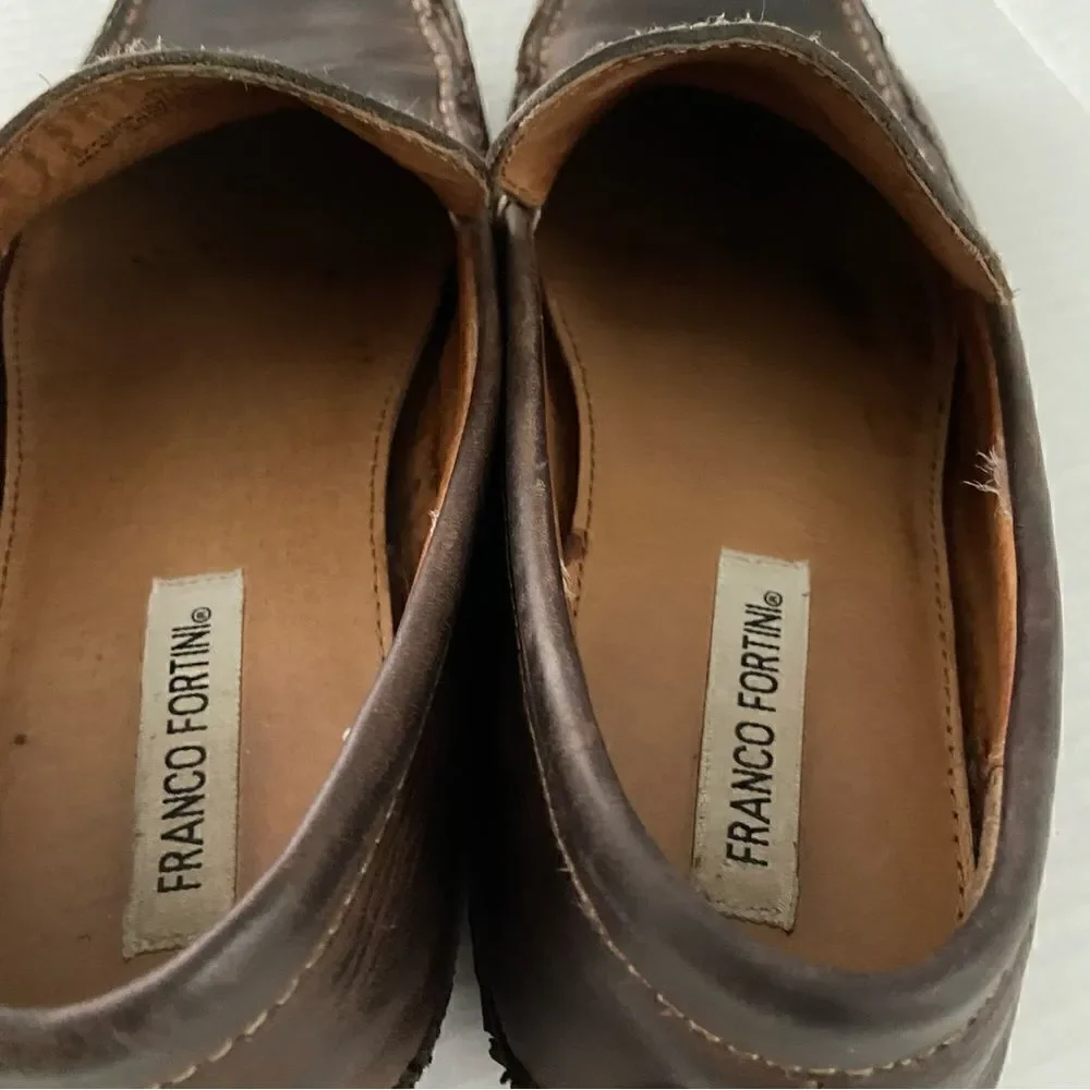 Franco Fortini Men 9.5 Max Brown‎ Distressed Leather Driver Slip-on Loafers